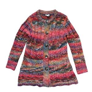 Sundance Women Size PM Multicolor Chunky Wool Blend Button Cardigan Sweater